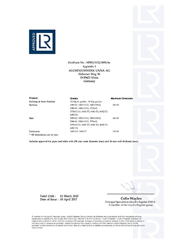 英国劳氏船级社船用铝合金精炼及半成品、-型材、棒材和挤压件制造商认证